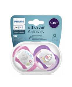 AVENT 2 Sucettes ULTRA Air Animals Filles 6-18 Mois